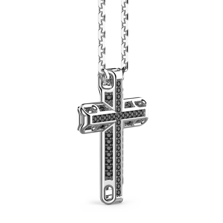 Zancan-Kette aus Silber mit Kreuzanhänger und schwarzen Edelsteinen.