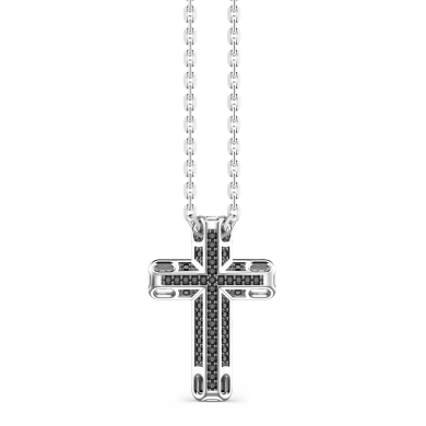 Zancan silver necklace with cross pendant and black stones.
