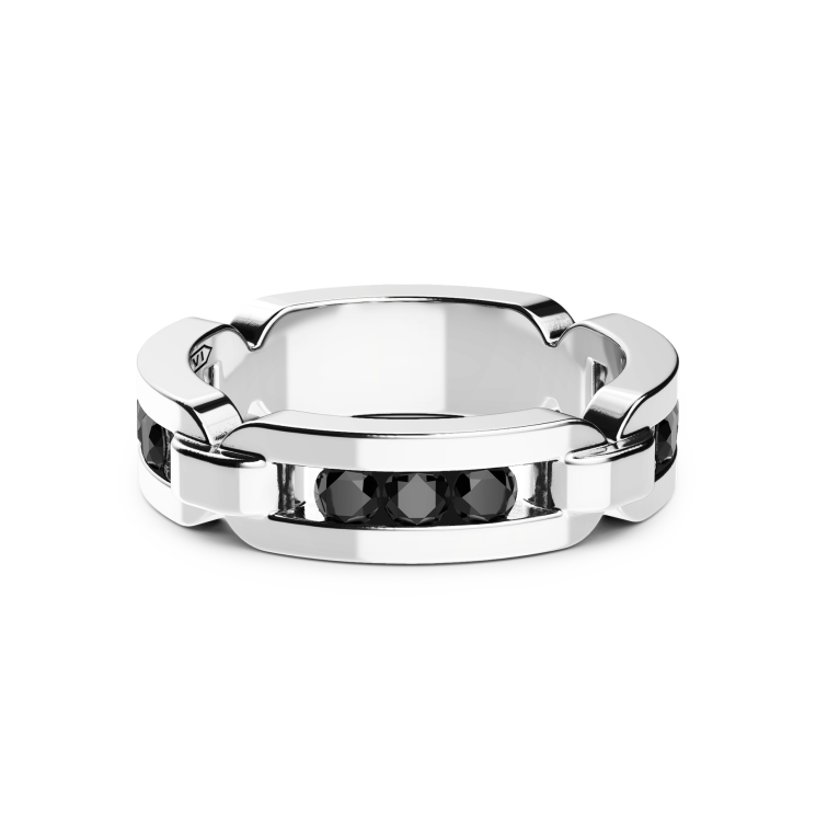 Zancan silver band ring with black stones.