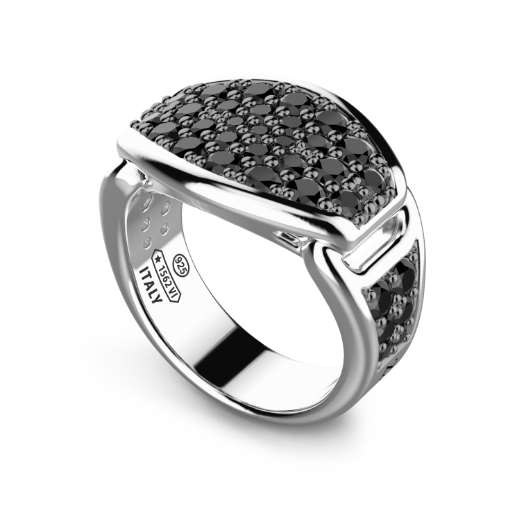 Zancan silver signet ring with black stones.