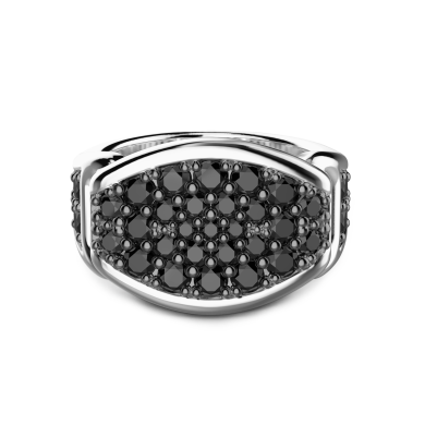 Zancan silver signet ring with black stones.