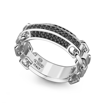 Anello Zancan in argento a fede con pietre nere. 2