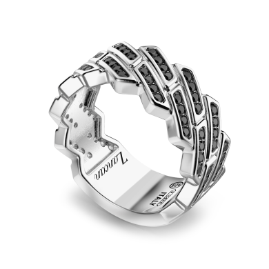 Zancan silver band ring with black stones. 2