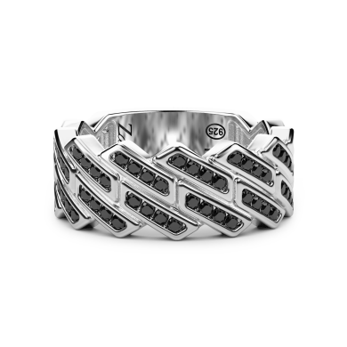 Zancan silver band ring with black stones.