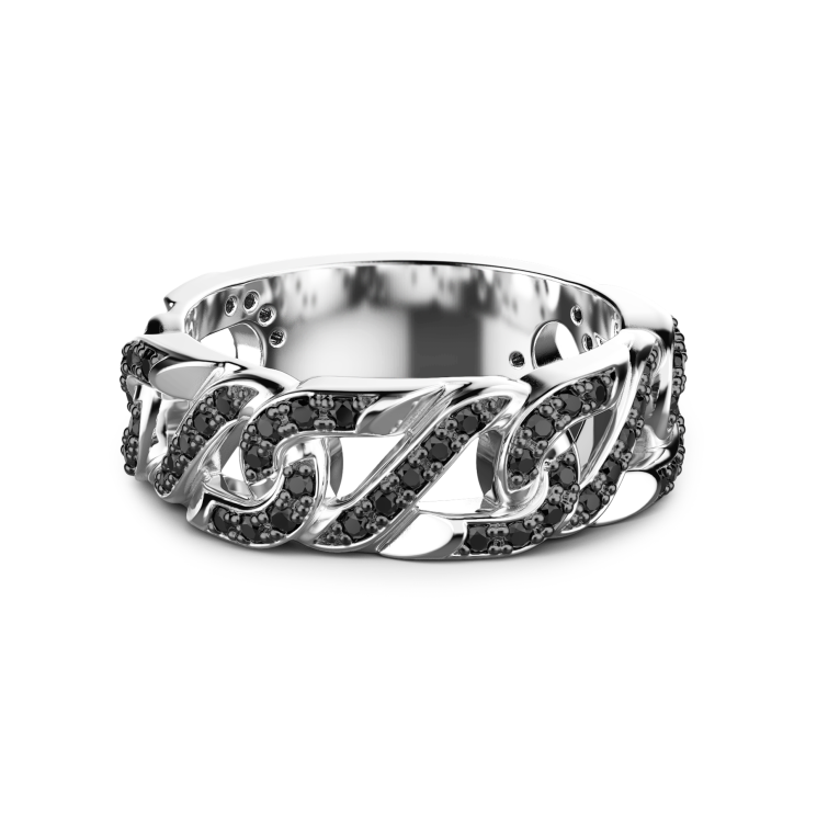 Zancan-Bandring aus Silber mit schwarzen Edelsteinen.