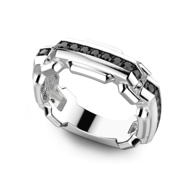 Anillo de banda Zancan de plata con piedras negras. 2