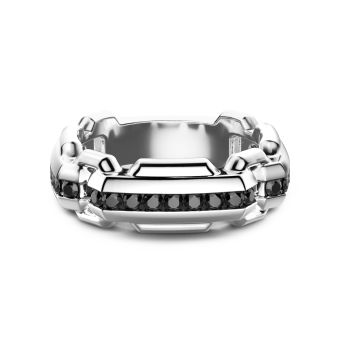 Anello Zancan in argento a fede con pietre nere.