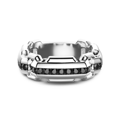 Zancan silver band ring with black stones.