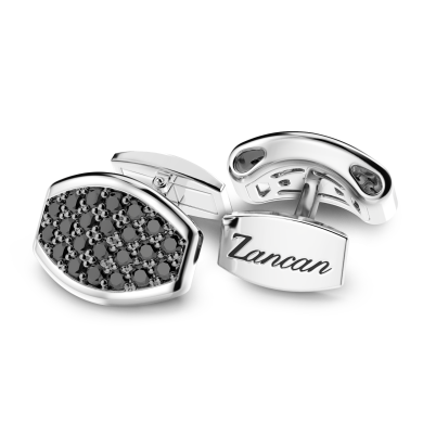 Gemelli Zancan in argento con pietre nere.