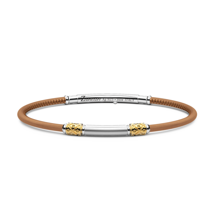 Pulsera Zancan de piel natural con placa de plata.