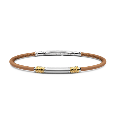 Pulsera Zancan de piel natural con placa de plata.
