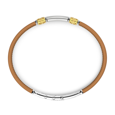 Pulsera Zancan de piel natural con placa de plata.