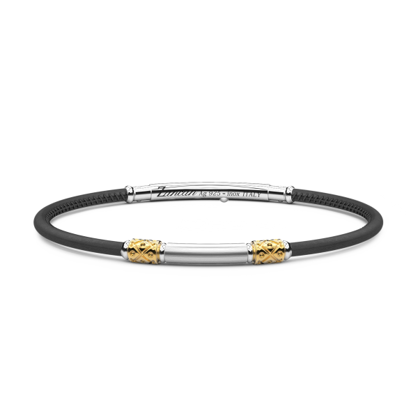 Pulsera Zancan de piel natural con placa de plata.