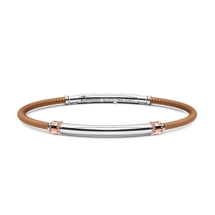 Pulsera Zancan de piel natural con placa de plata.