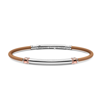 Pulsera Zancan de piel natural con placa de plata.