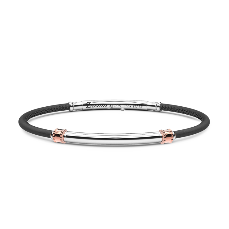 Pulsera Zancan de piel natural con placa de plata.