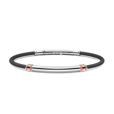 Pulsera Zancan de piel natural con placa de plata.