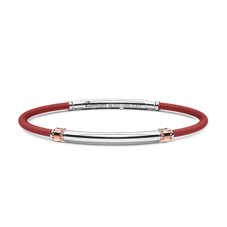 Pulsera Zancan de piel natural con placa de plata.