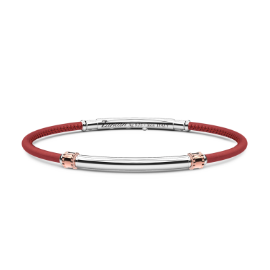 Pulsera Zancan de piel natural con placa de plata.