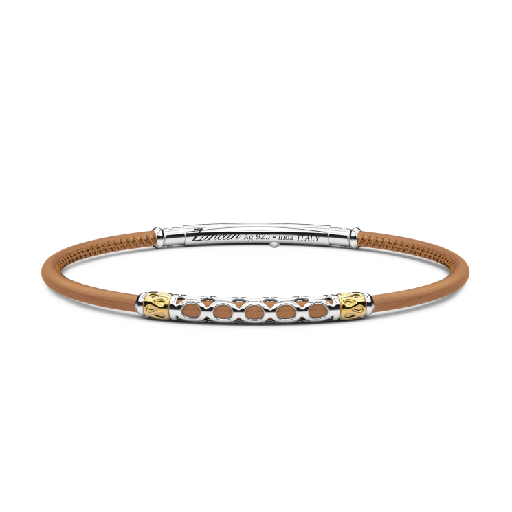 Bracciale Zancan in pelle naturale con targa in argento.