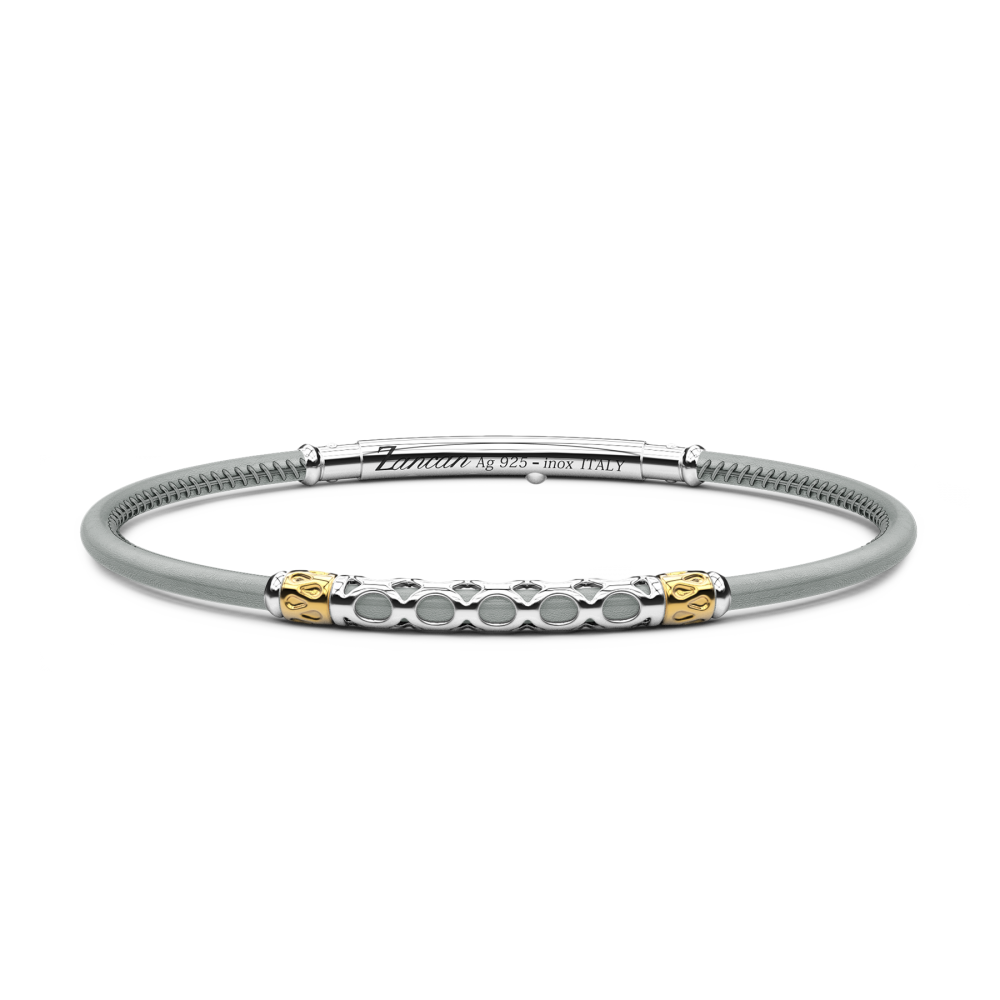 Pulsera Zancan de piel natural con placa de plata.