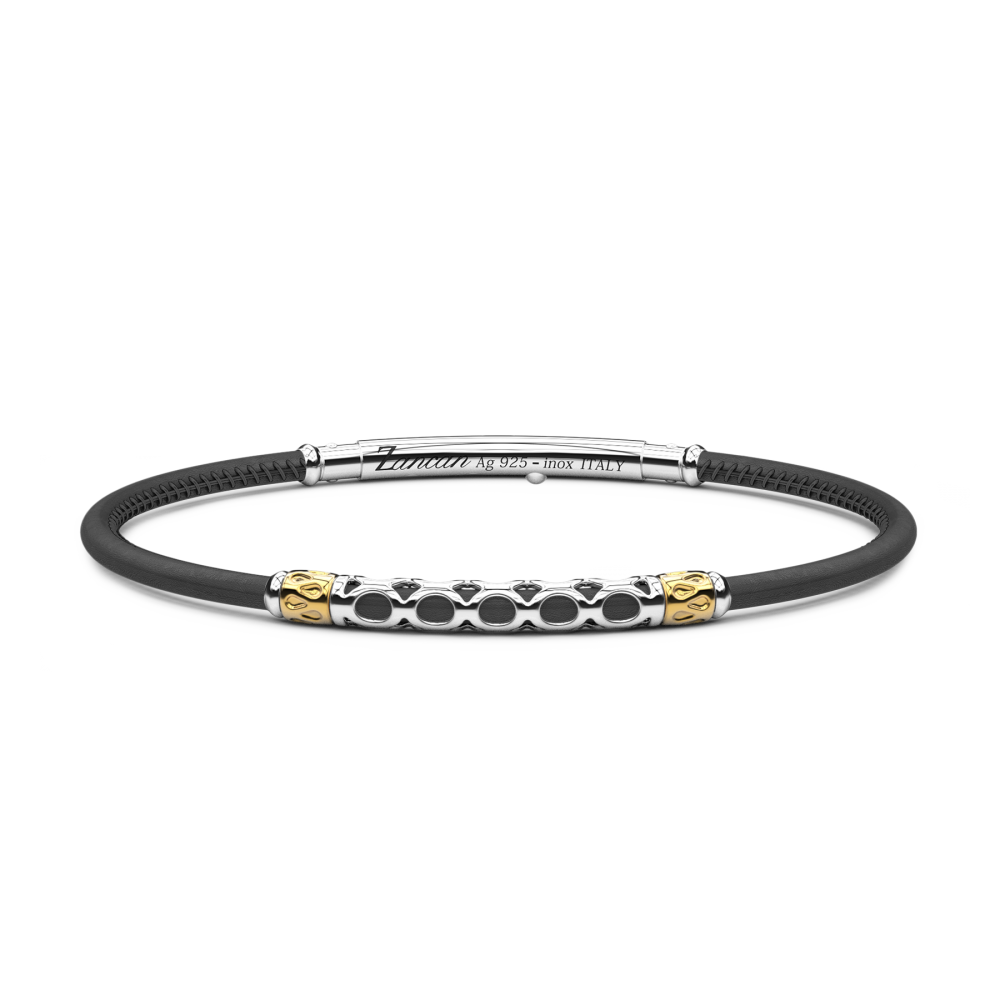 Pulsera Zancan de piel natural con placa de plata.