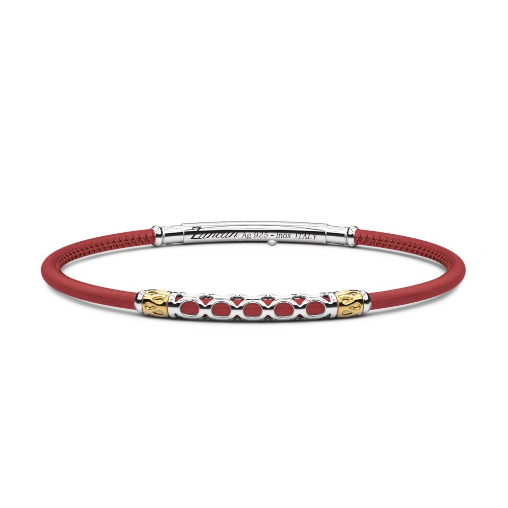 Pulsera Zancan de piel natural con placa de plata.