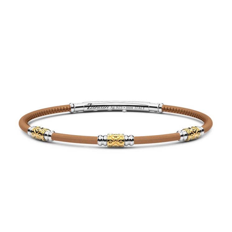 Zancan-Armband aus Naturleder mit Elementen aus Silber.