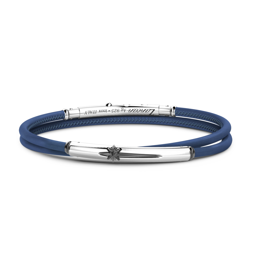 Pulsera Zancan de piel natural con placa de plata.