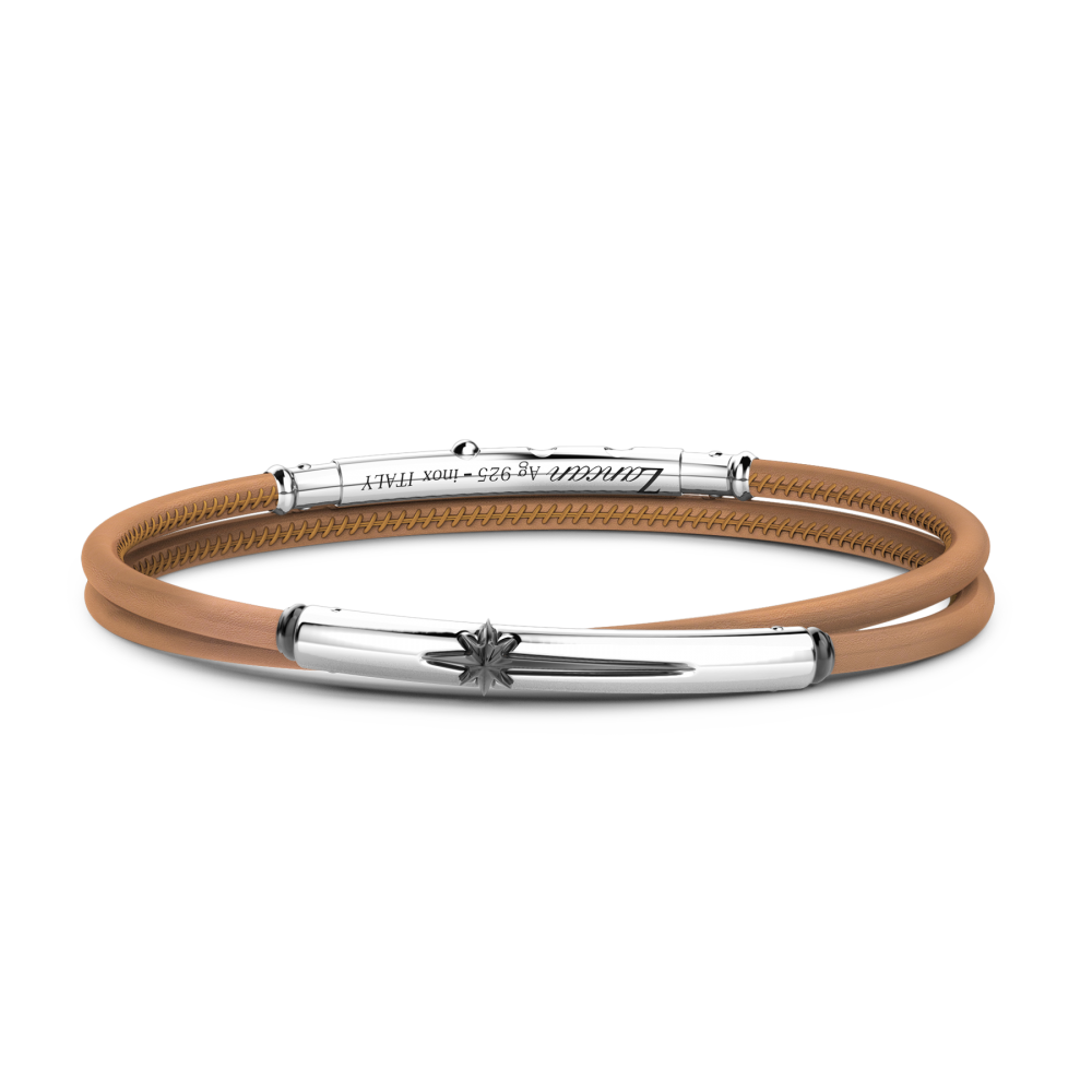 Zancan leather bracelet with silver tag.