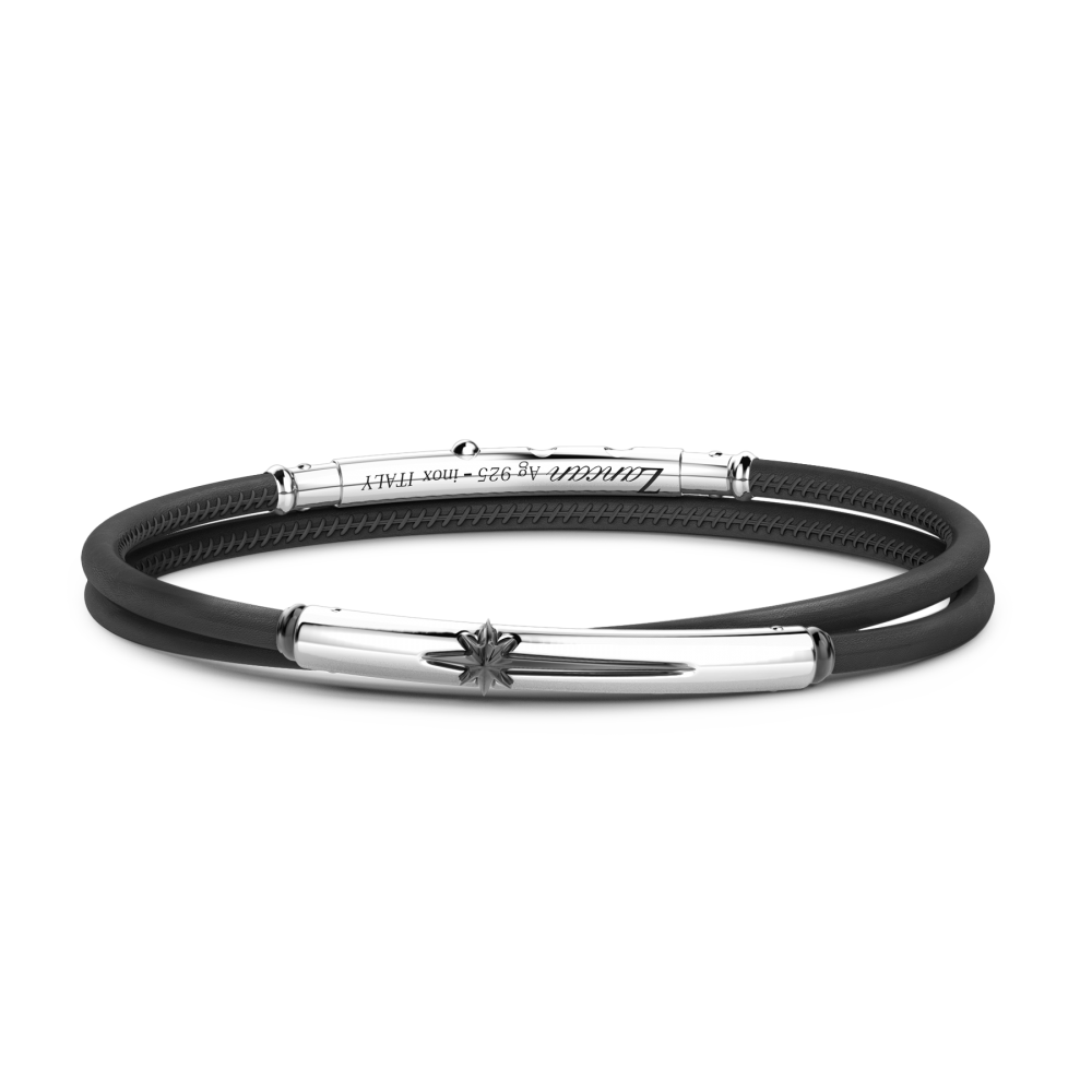 Pulsera Zancan de piel natural con placa de plata.