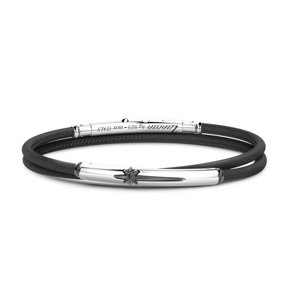 Pulsera Zancan de piel natural con placa de plata.
