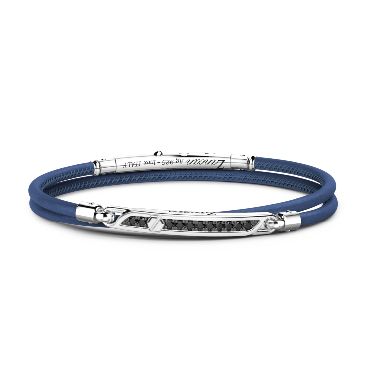 Bracciale Zancan in pelle naturale con targa in argento e pietre nere.