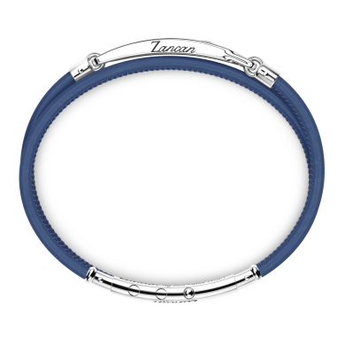 Zancan-Armband aus Naturleder mit Silberplakette und schwarzen Edelsteinen.