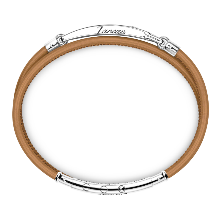 Bracciale Zancan in pelle naturale con targa in argento e pietre nere.