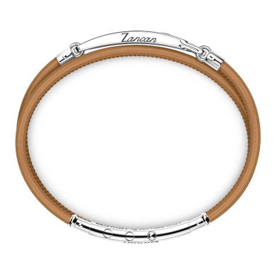 Bracciale Zancan in pelle naturale con targa in argento e pietre nere.
