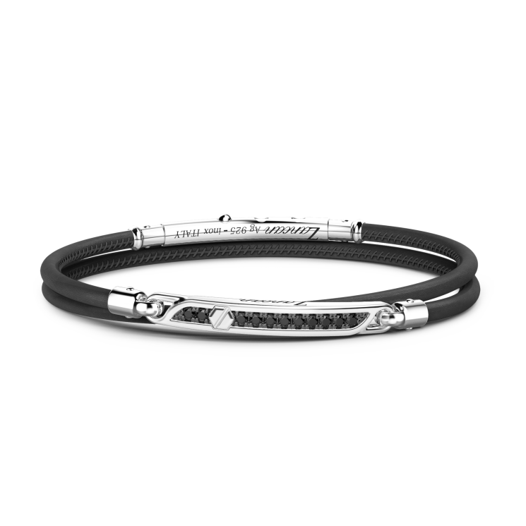 Bracciale Zancan in pelle naturale con targa in argento e pietre nere.