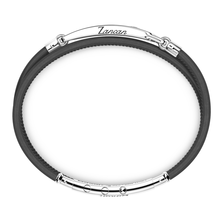 Bracciale Zancan in pelle naturale con targa in argento e pietre nere.