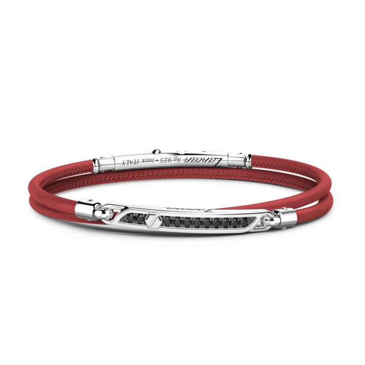 Bracciale Zancan in pelle naturale con targa in argento e pietre nere.