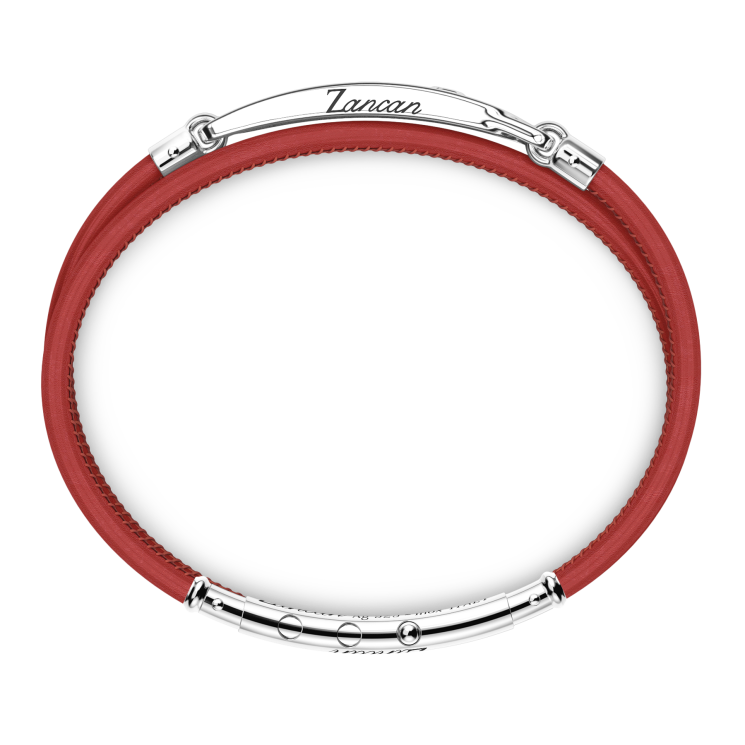 Bracciale Zancan in pelle naturale con targa in argento e pietre nere.