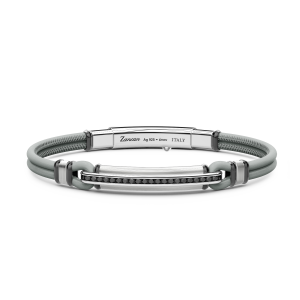 Bracciale Zancan in pelle naturale con targa in argento e pietre nere.