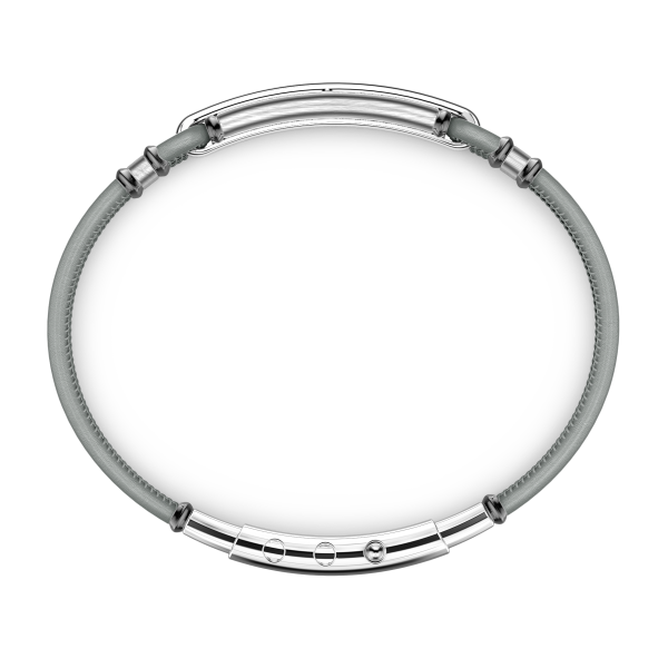 Bracciale Zancan in pelle naturale con targa in argento e pietre nere.