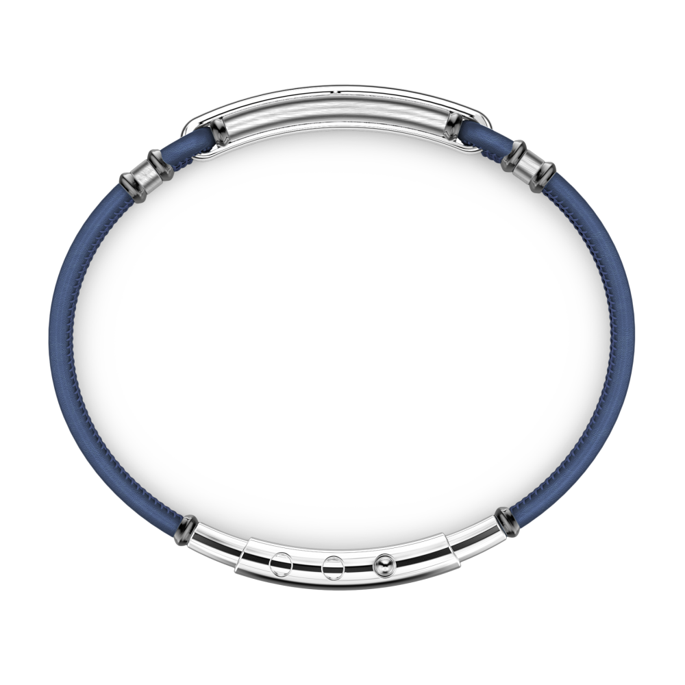 Bracciale Zancan in pelle naturale con targa in argento e pietre nere.