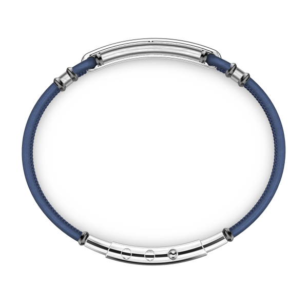 Bracciale Zancan in pelle naturale con targa in argento e pietre nere.