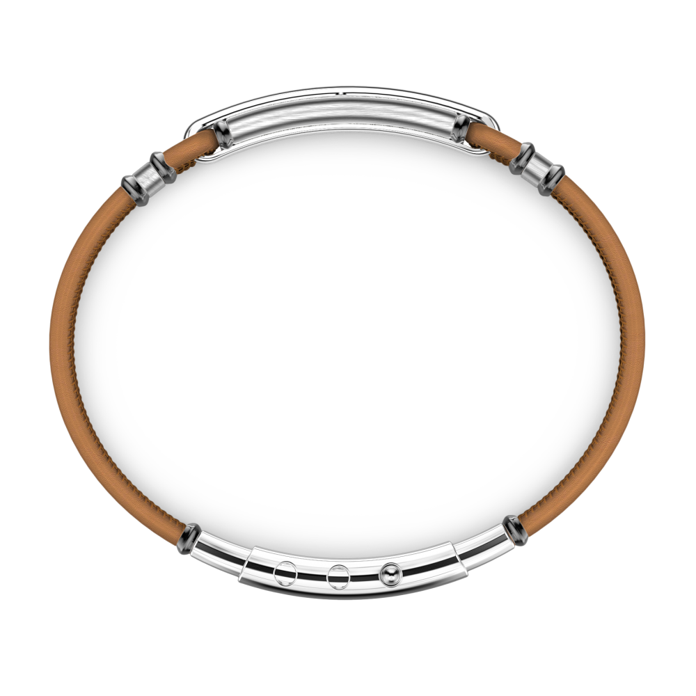 Bracciale Zancan in pelle naturale con targa in argento e pietre nere.