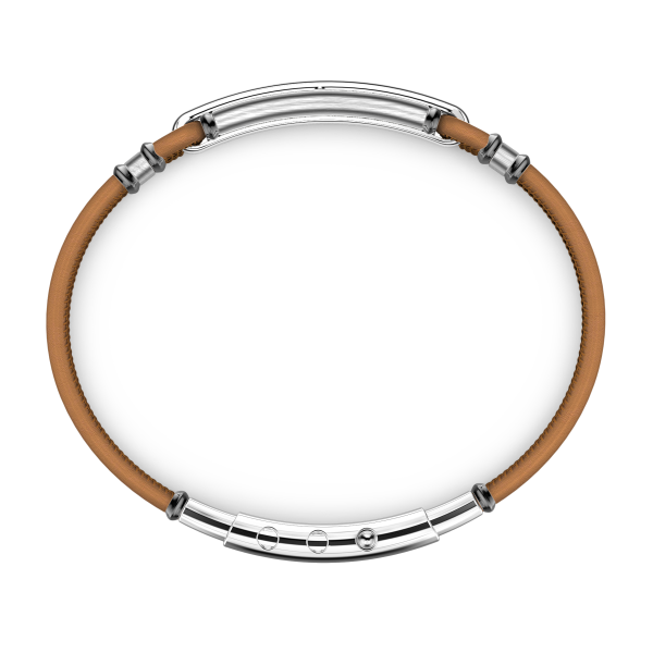 Bracciale Zancan in pelle naturale con targa in argento e pietre nere.