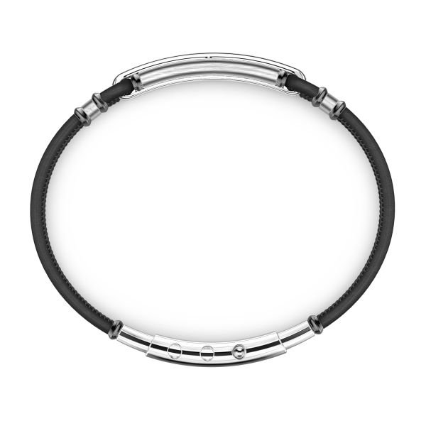 Bracciale Zancan in pelle naturale con targa in argento e pietre nere.