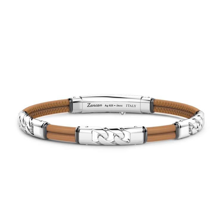 Pulsera Zancan de piel natural con elementos de plata.