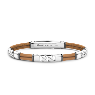 Pulsera Zancan de piel natural con elementos de plata.
