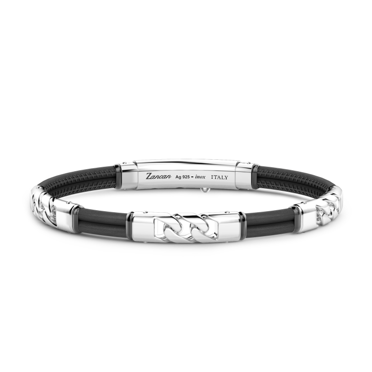 Zancan-Armband aus Naturleder mit Elementen aus Silber.